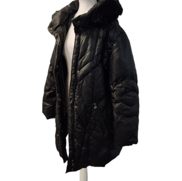 Black Oversized Puffer Coat with Removable Hood - Picture 3 of 8